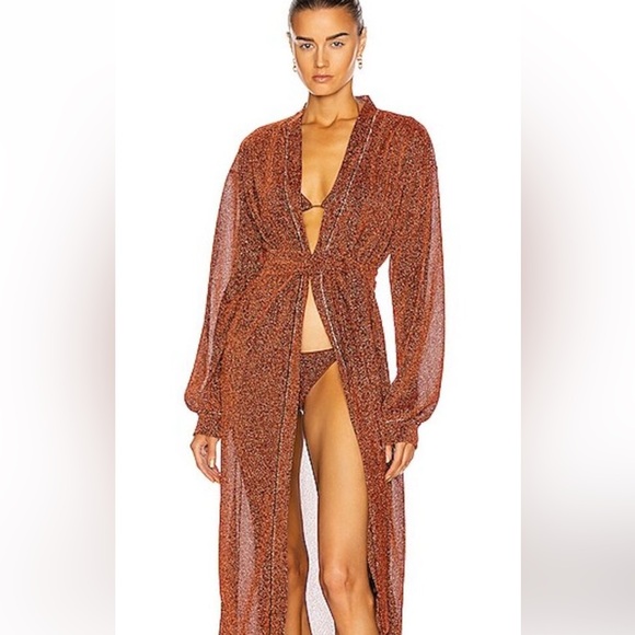 Oseree Other - Oséree Maxi Duster Kimono Robe Cover-Up Lumiere Bronze Kaftan Metallic Sheer
